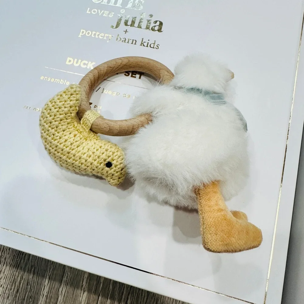 Pottery Barn Kids Chris Loves Julia Duck Gift Set Blanket Lovey Rattle 3pc Cream